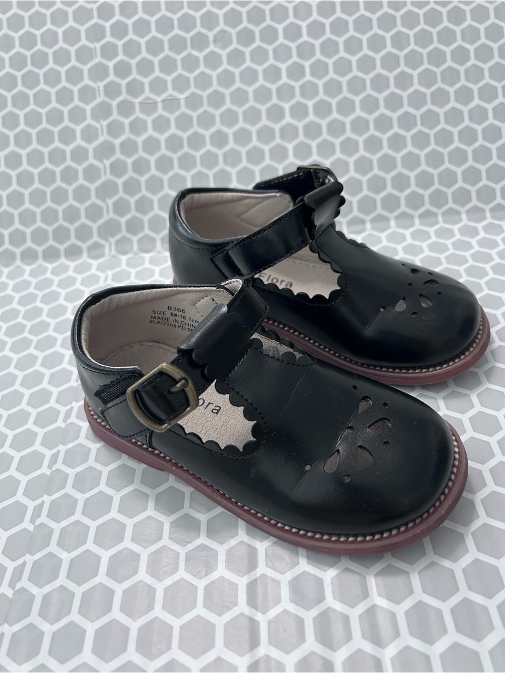 Felix & Flora Black Mary Jane Dress Shoes with Buckle Velcro Strap. Size 8